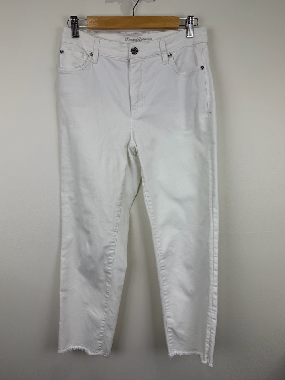 Tommy Bahama Ella Twill High Rise Straight White Frayed Hem Jeans Size 4